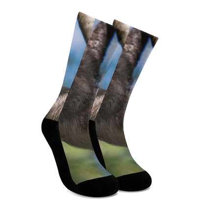 Happy Sloth Print Crew Socks