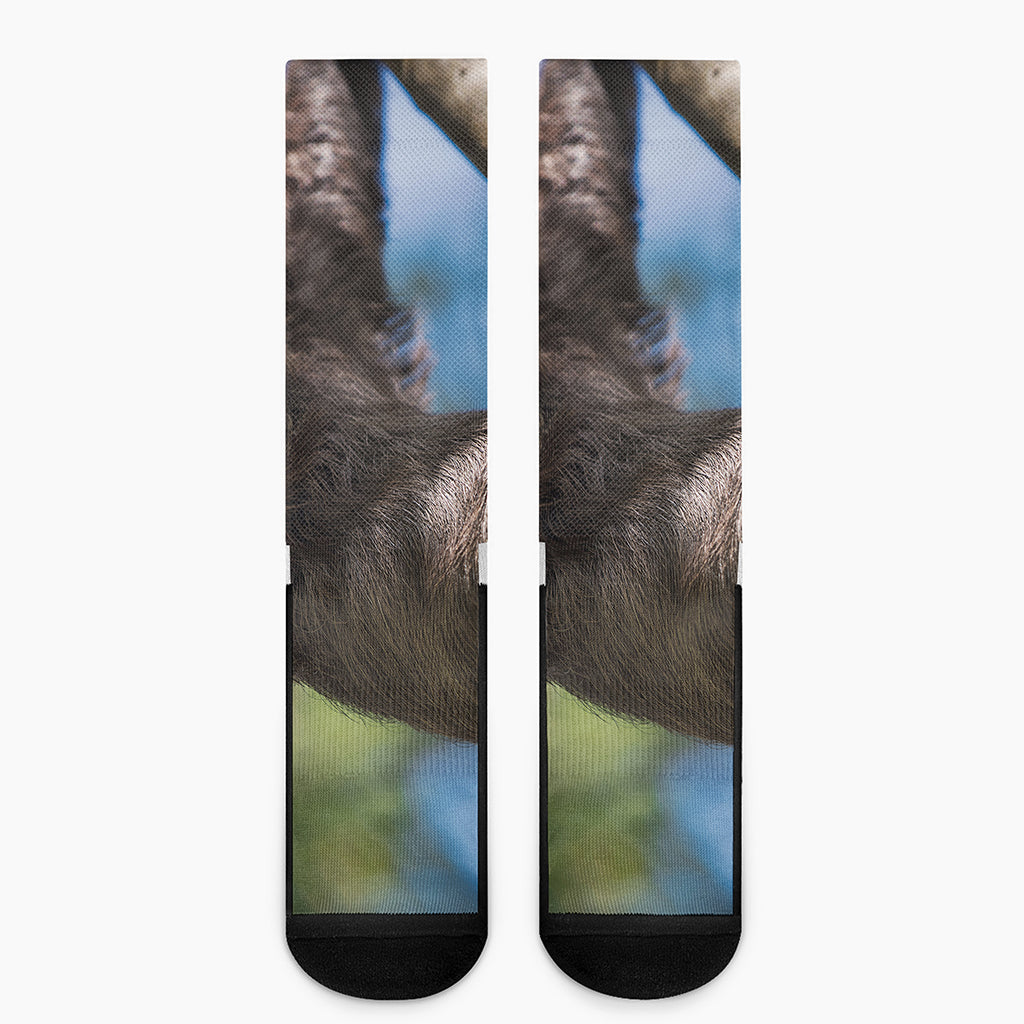 Happy Sloth Print Crew Socks