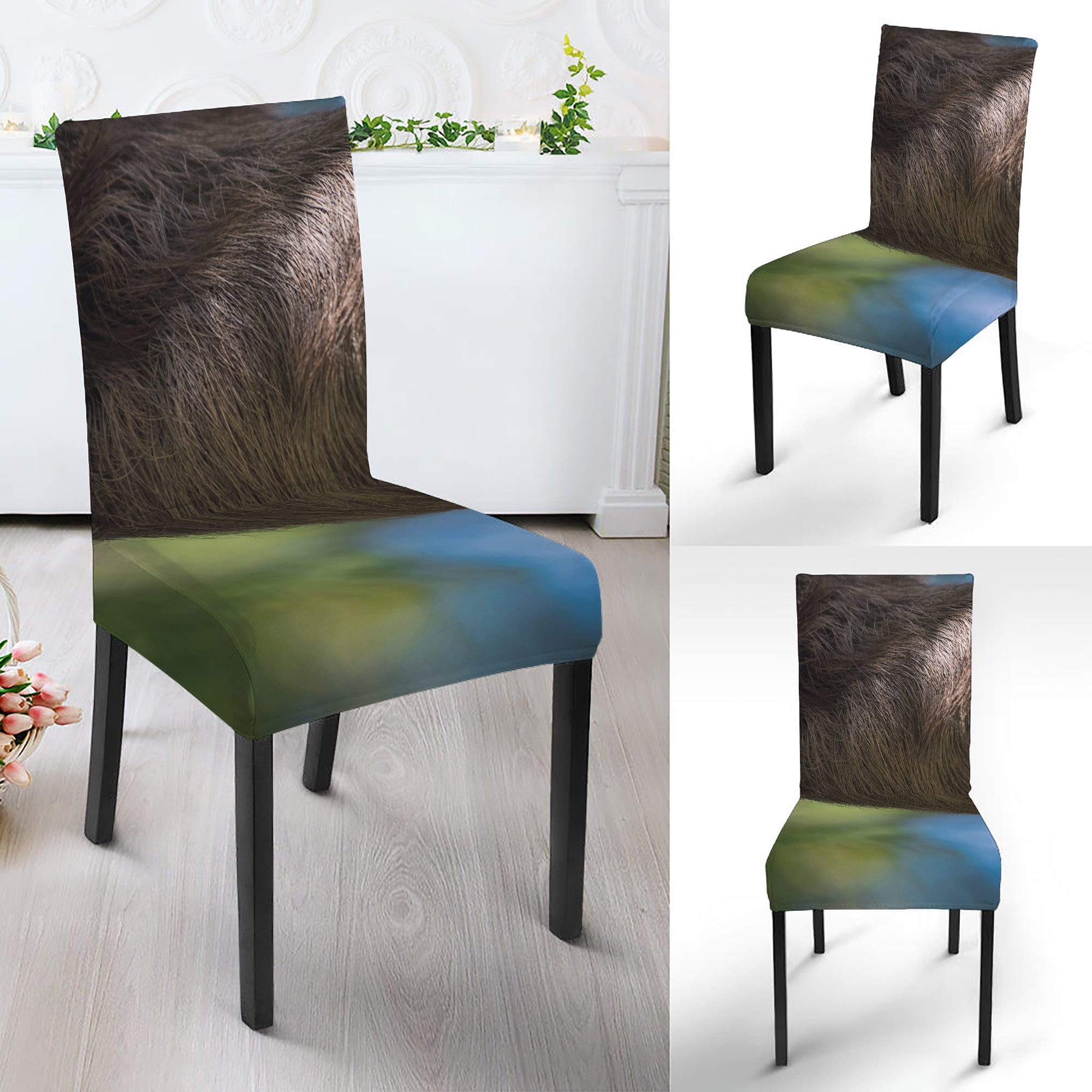 Happy Sloth Print Dining Chair Slipcover