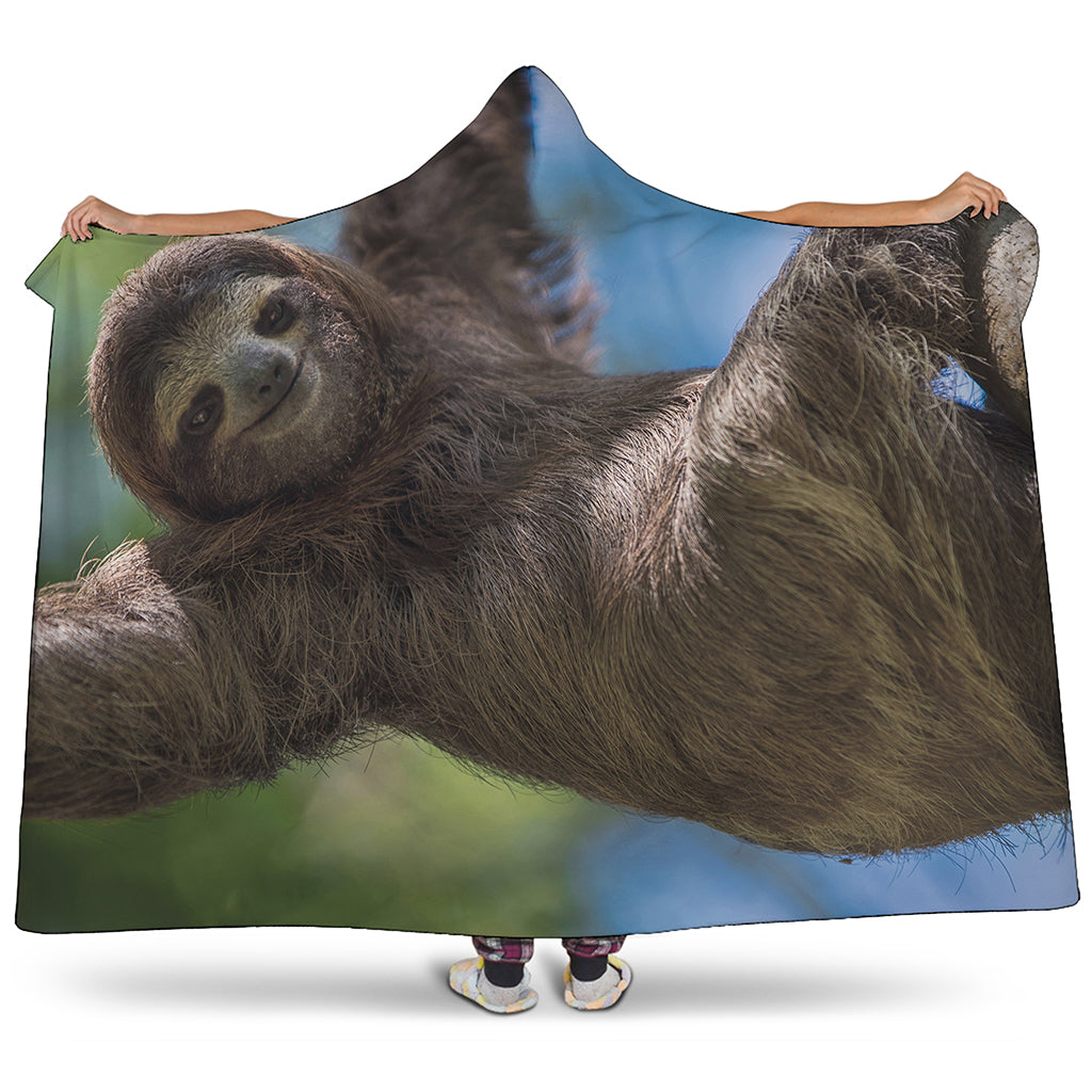 Happy Sloth Print Hooded Blanket