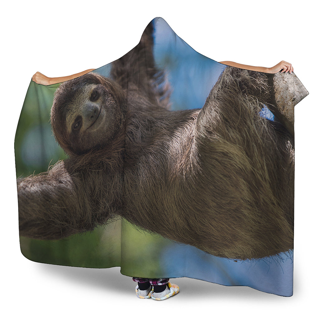 Happy Sloth Print Hooded Blanket