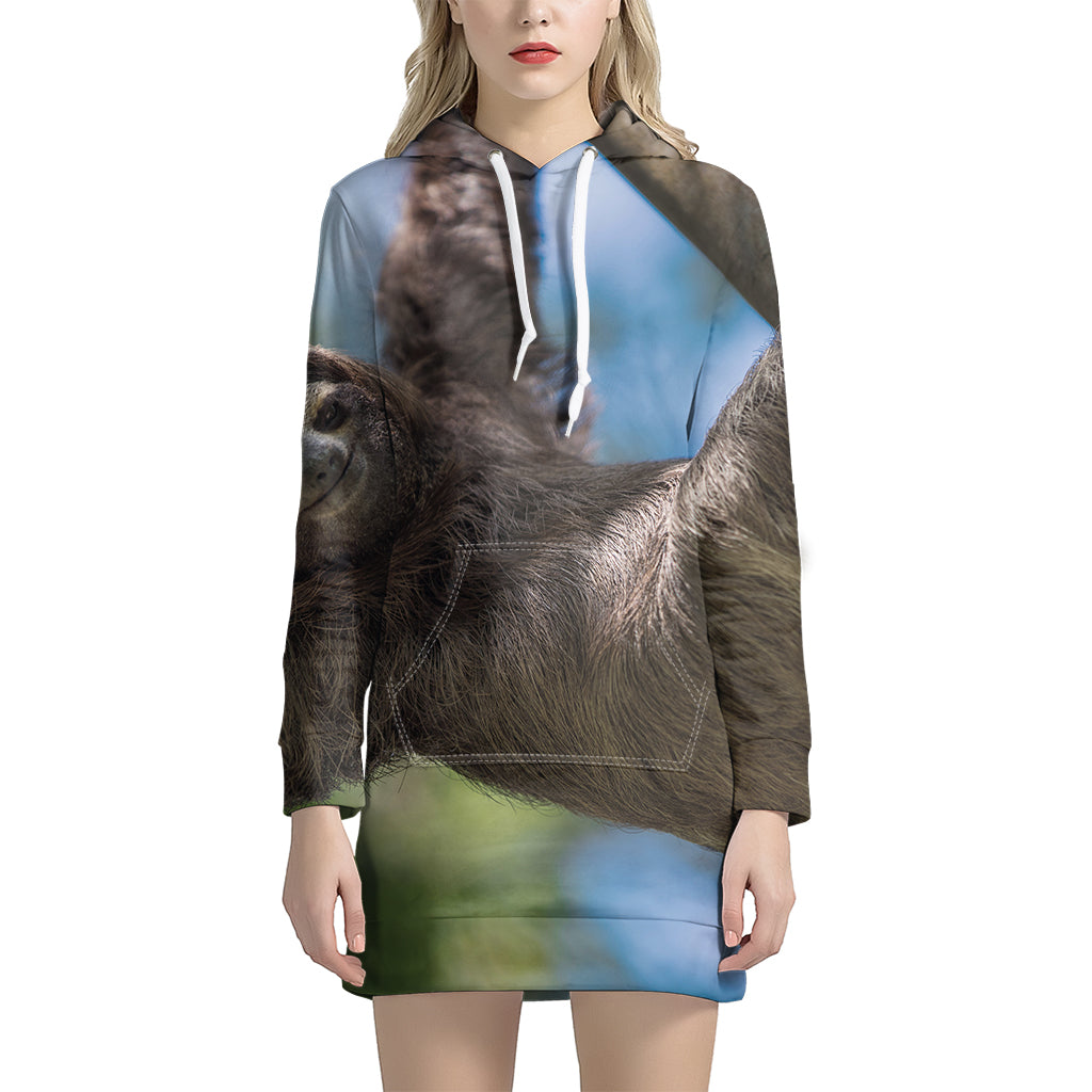 Happy Sloth Print Hoodie Dress