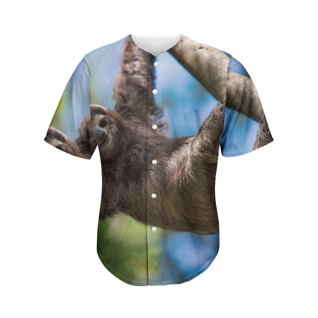 Happy Sloth Print Men's Baseball Jersey