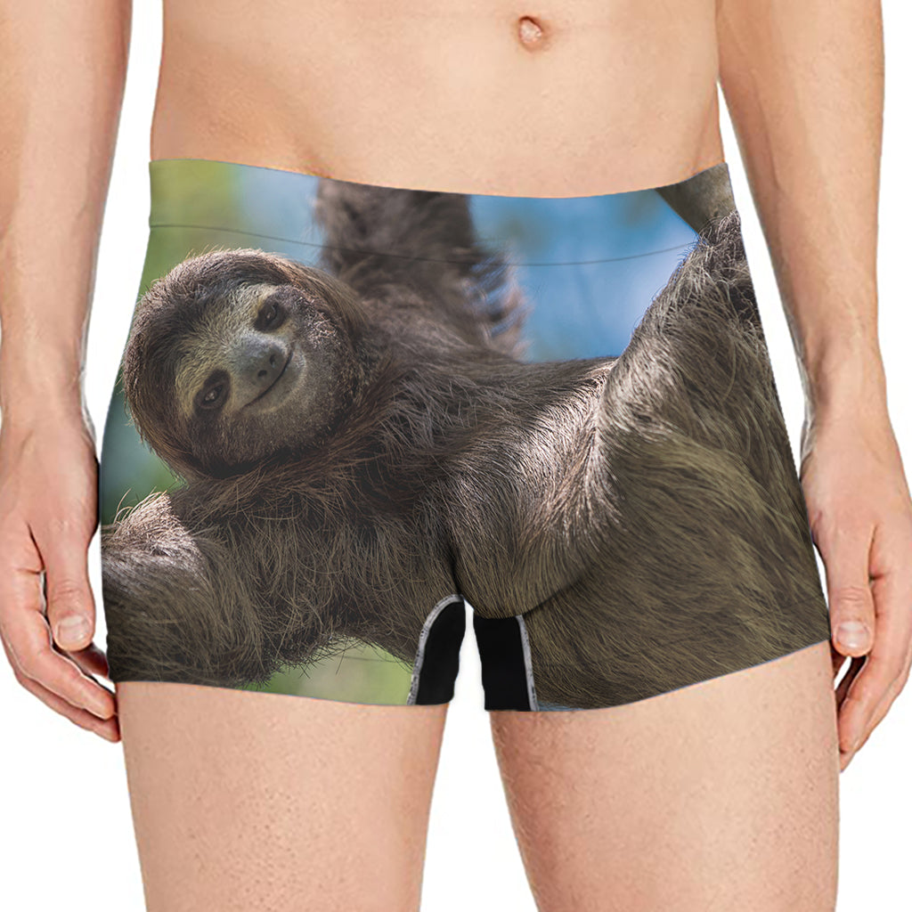 Happy Sloth Print Men's Boxer Briefs