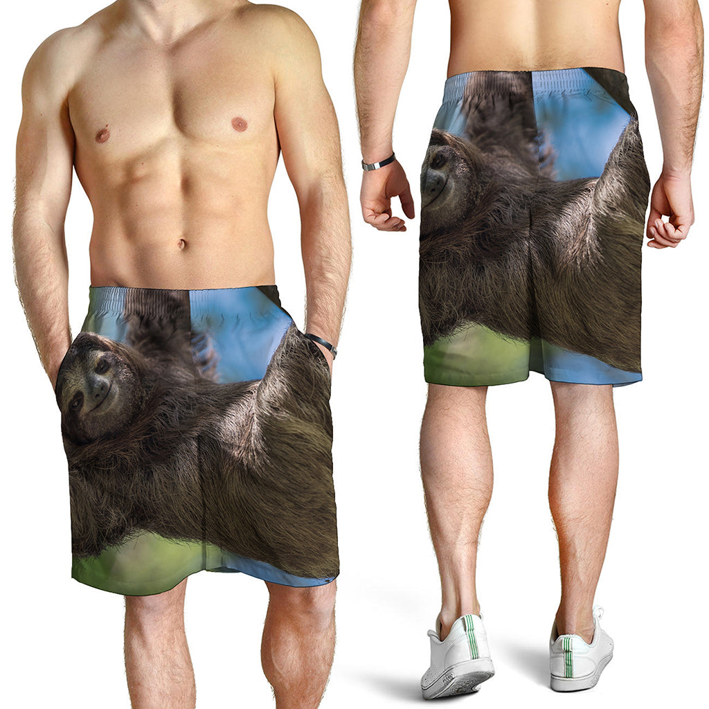 Happy Sloth Print Men's Shorts