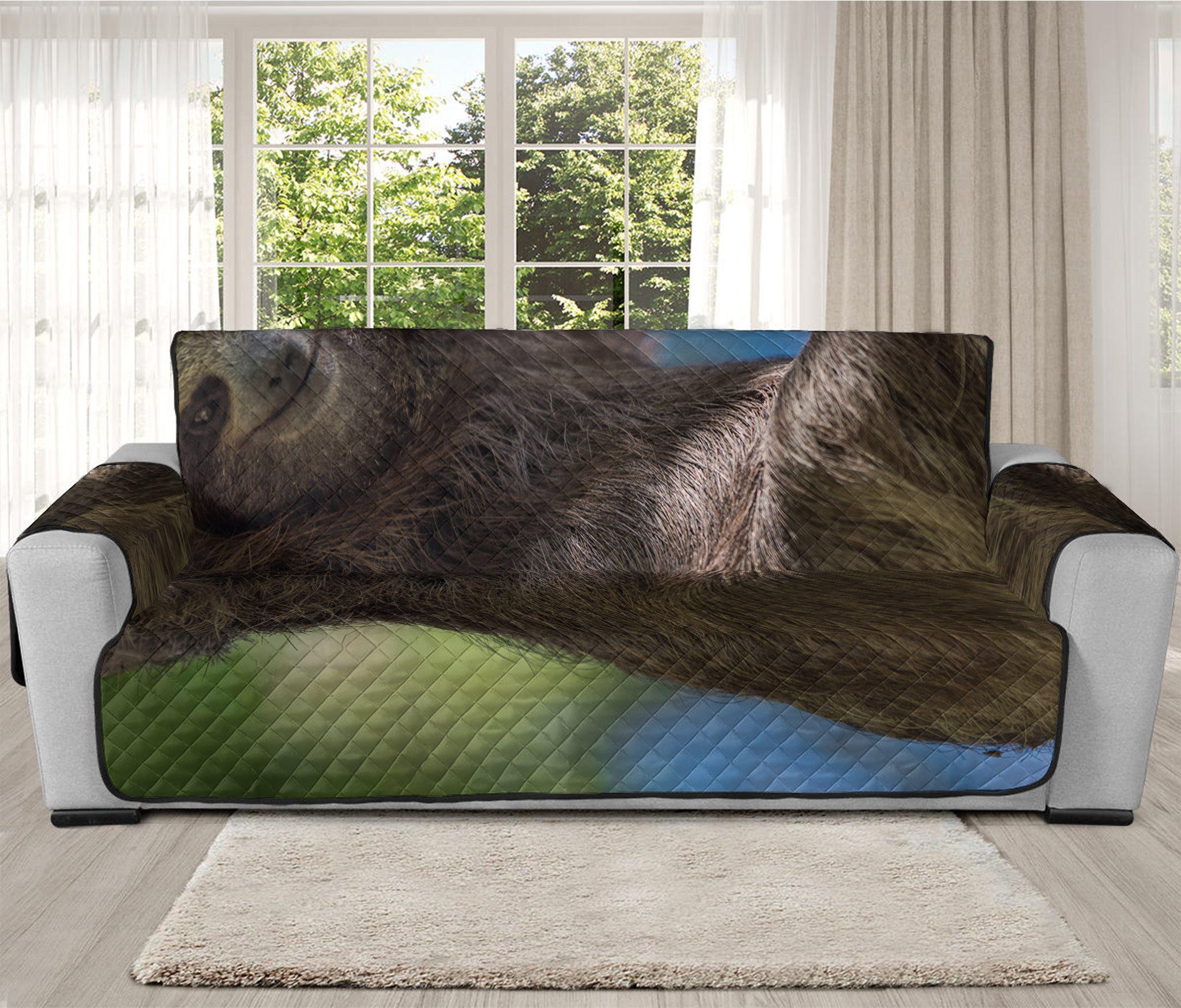 Happy Sloth Print Oversized Sofa Protector