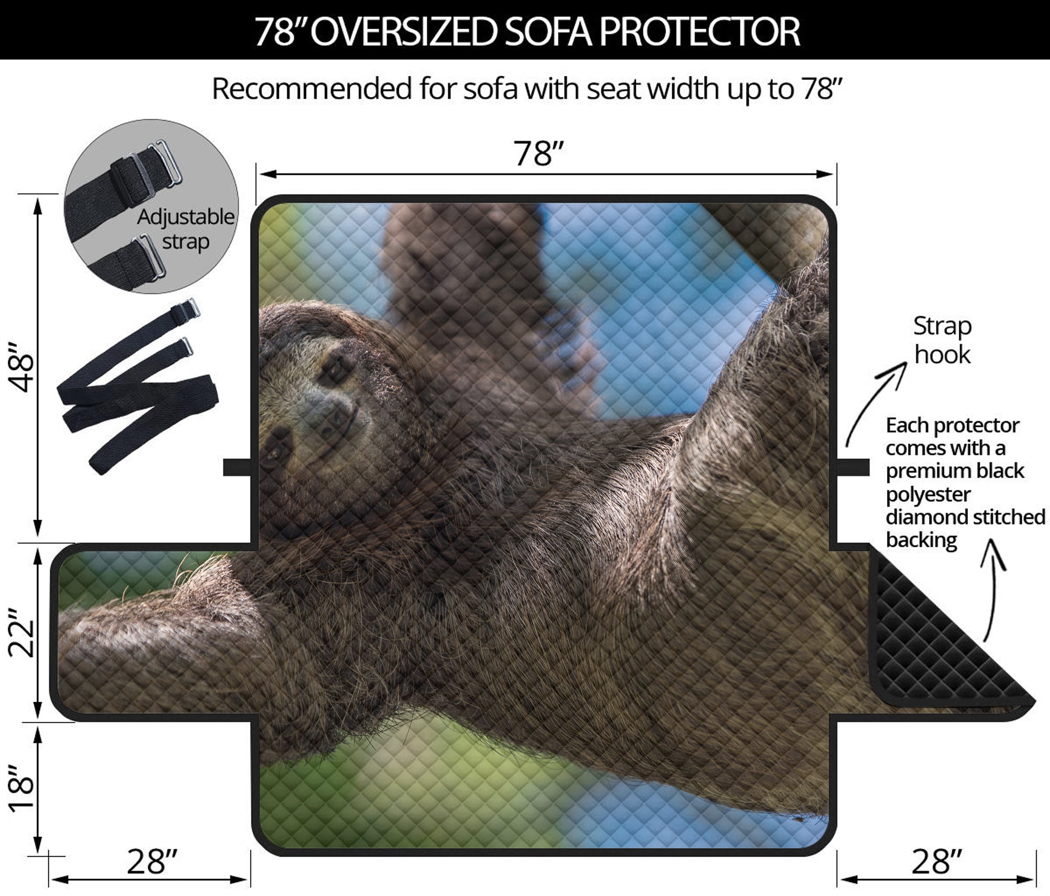 Happy Sloth Print Oversized Sofa Protector