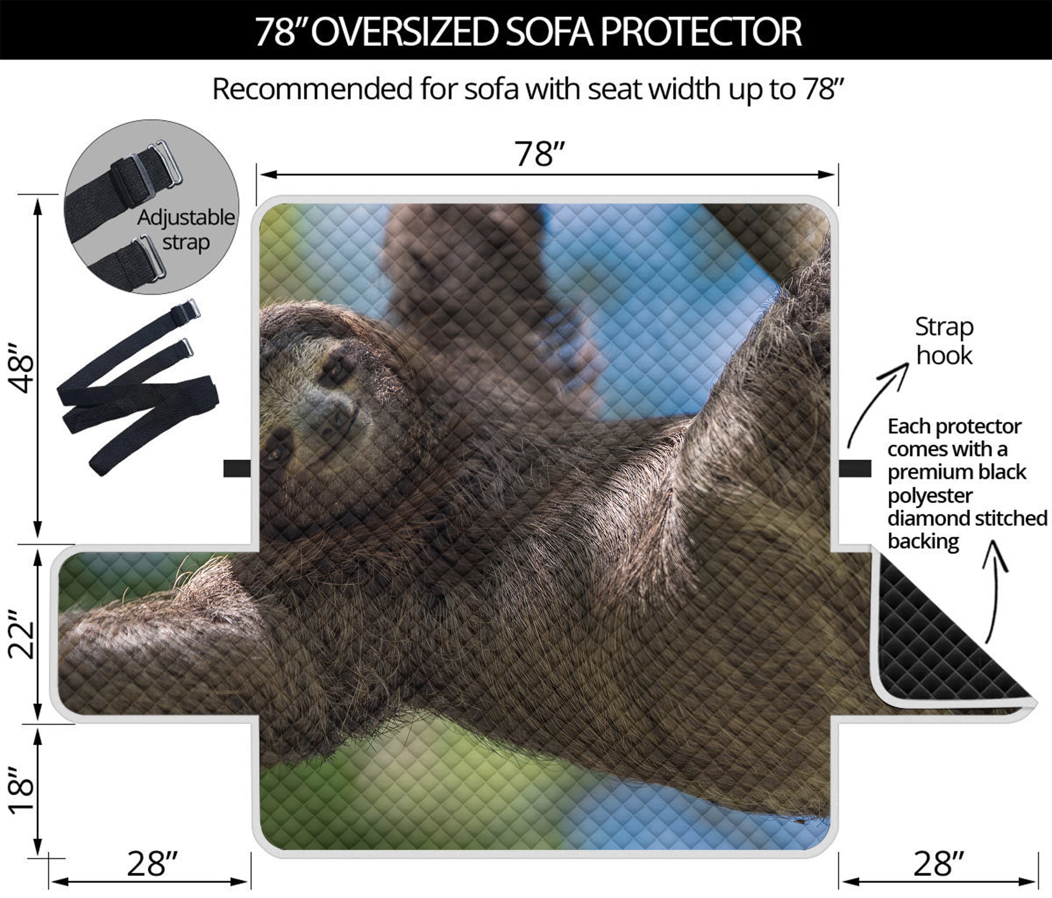 Happy Sloth Print Oversized Sofa Protector