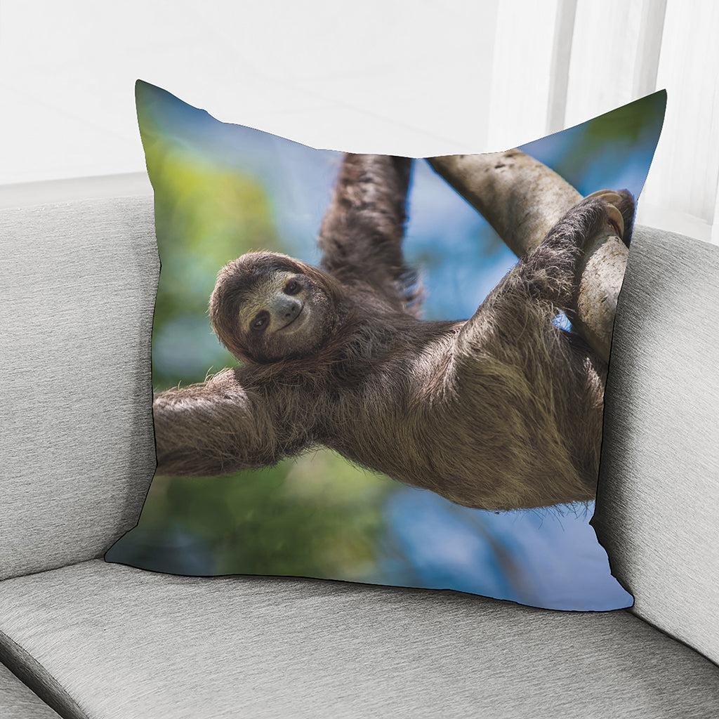 Happy Sloth Print Pillow Cover