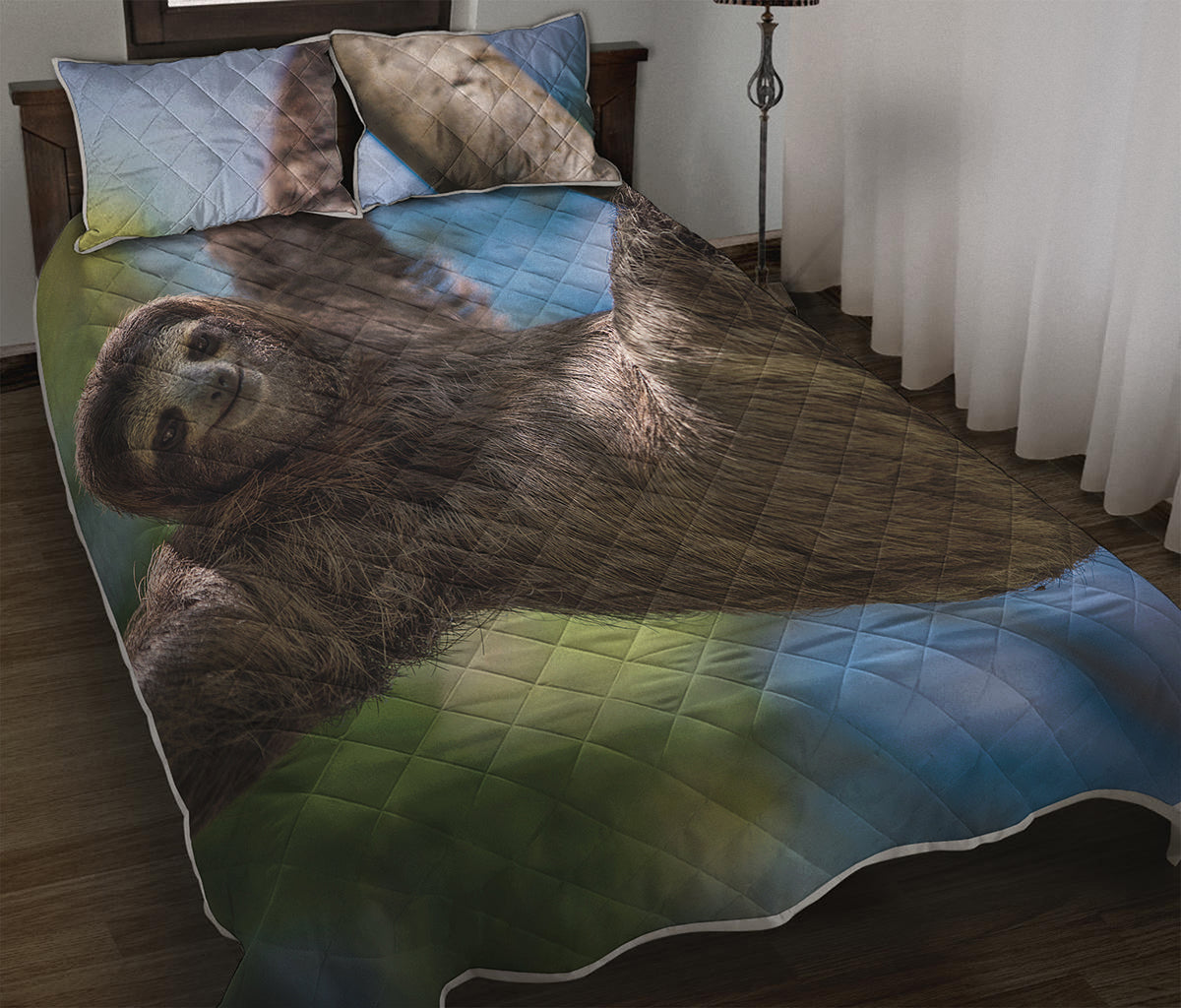 Happy Sloth Print Quilt Bed Set