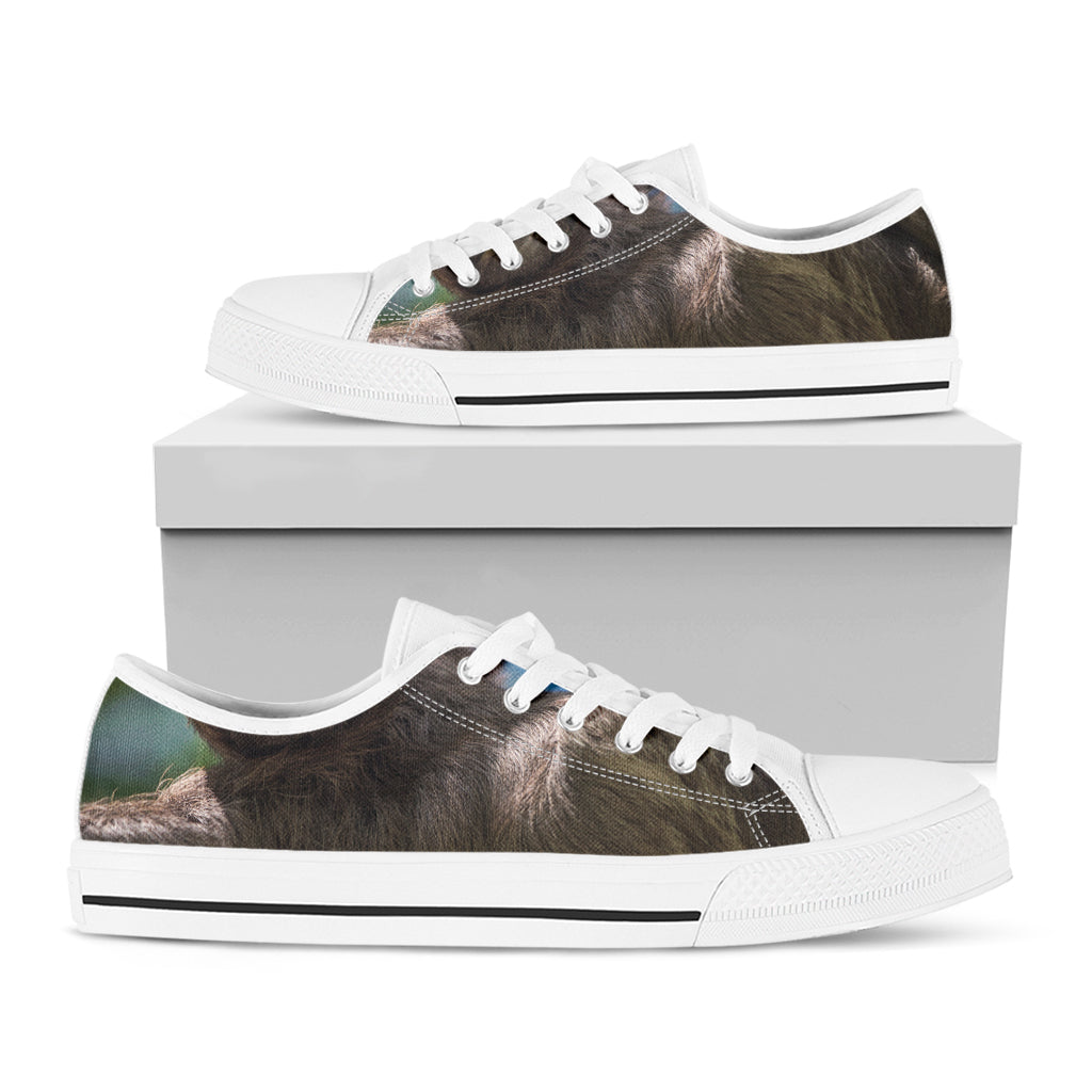 Happy Sloth Print White Low Top Shoes