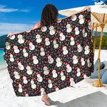 Happy Snowman Pattern Print Beach Sarong Wrap