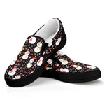 Happy Snowman Pattern Print Black Slip On Shoes