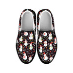 Happy Snowman Pattern Print Black Slip On Shoes