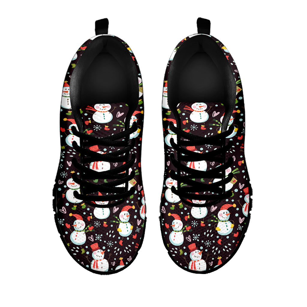 Happy Snowman Pattern Print Black Sneakers