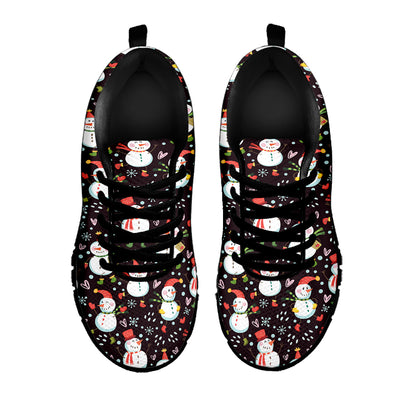 Happy Snowman Pattern Print Black Sneakers
