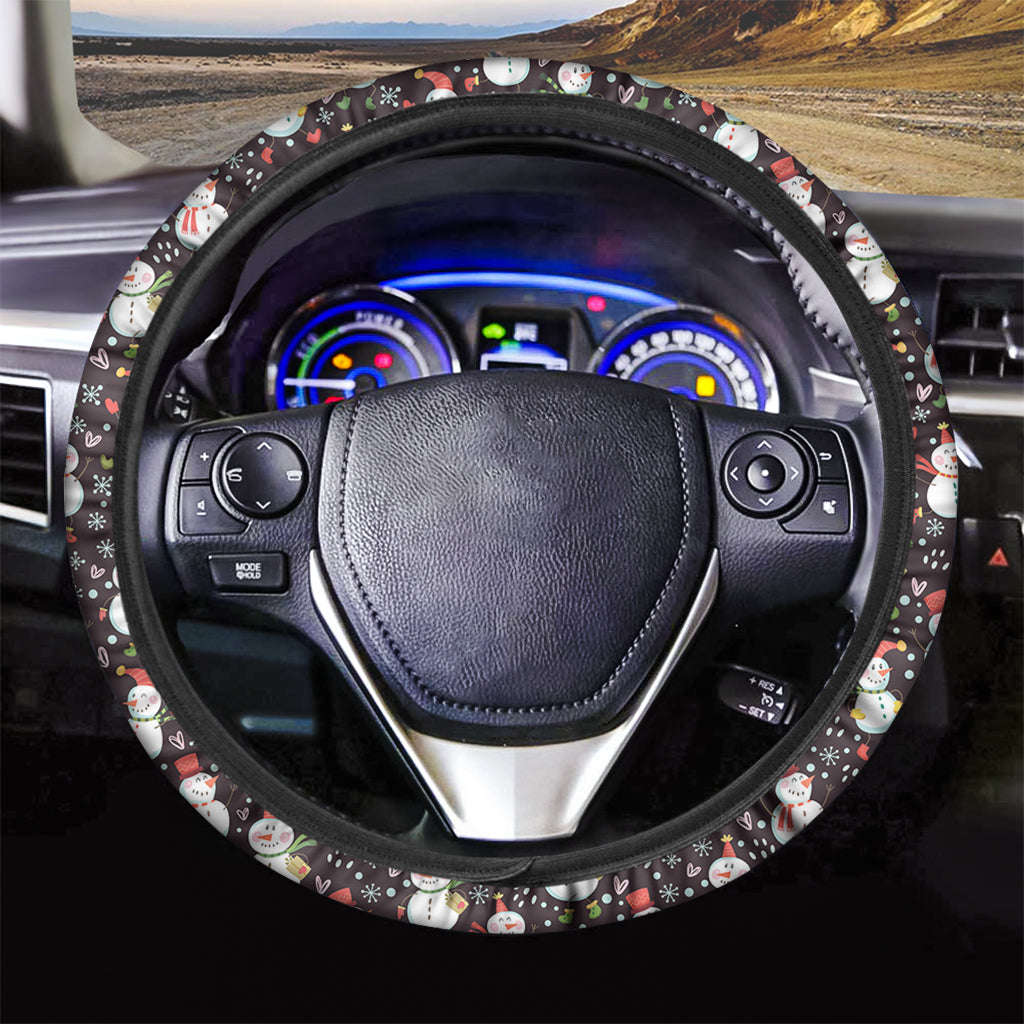 Happy Snowman Pattern Print Car Steering Wheel Cover