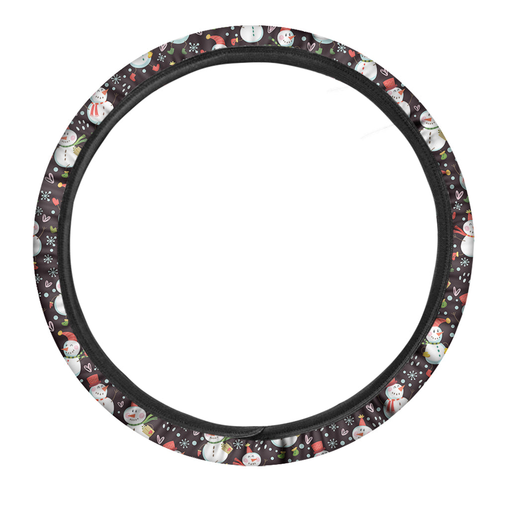 Happy Snowman Pattern Print Car Steering Wheel Cover