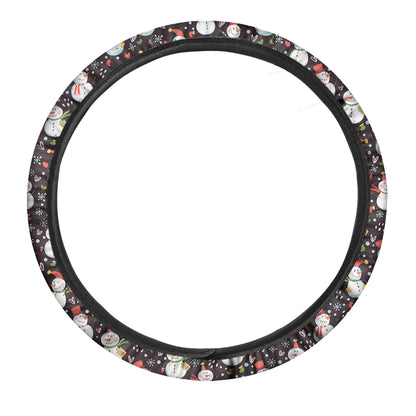 Happy Snowman Pattern Print Car Steering Wheel Cover