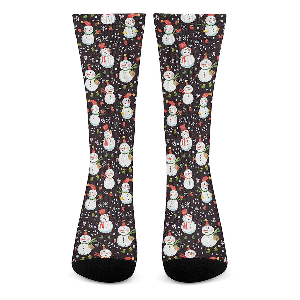 Happy Snowman Pattern Print Crew Socks