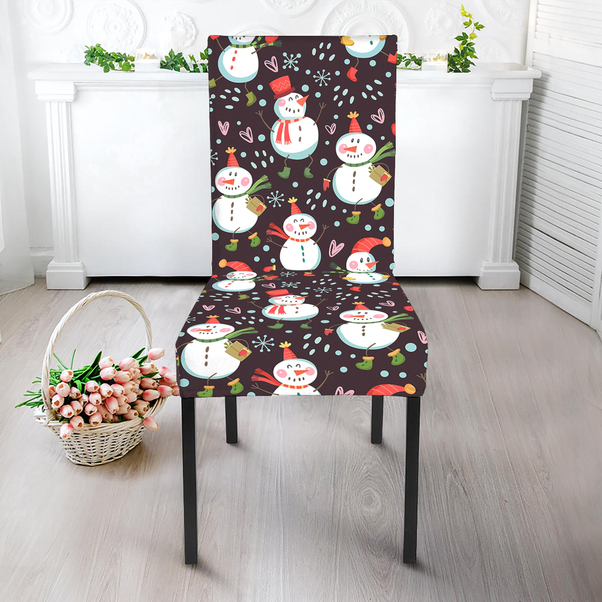 Happy Snowman Pattern Print Dining Chair Slipcover