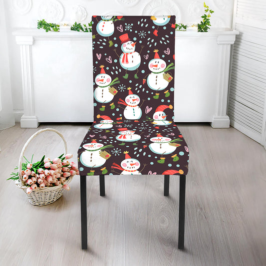 Happy Snowman Pattern Print Dining Chair Slipcover
