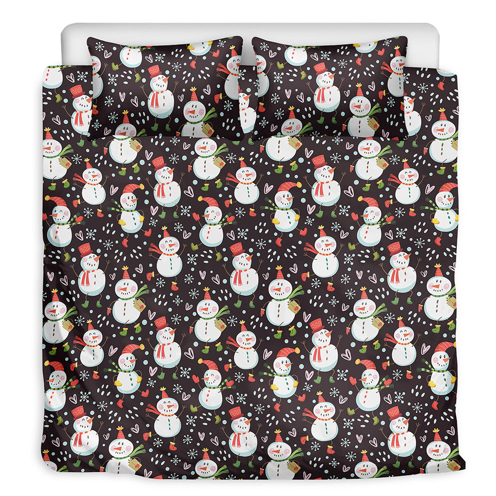 Happy Snowman Pattern Print Duvet Cover Bedding Set