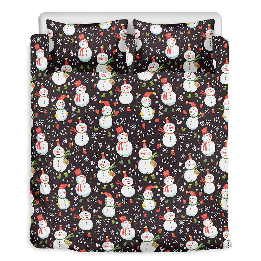Happy Snowman Pattern Print Duvet Cover Bedding Set