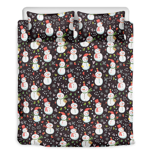 Happy Snowman Pattern Print Duvet Cover Bedding Set