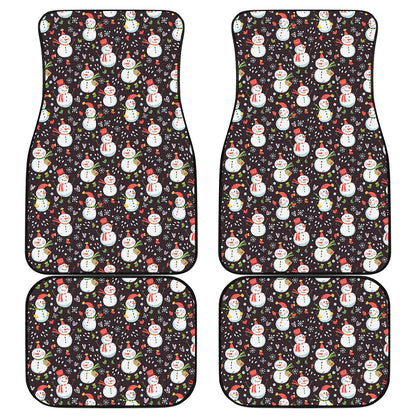 Happy Snowman Pattern Print Front and Back Car Floor Mats