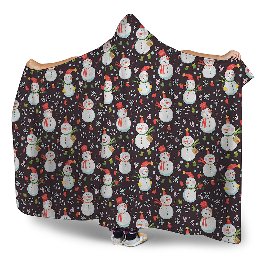 Happy Snowman Pattern Print Hooded Blanket