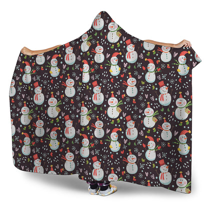 Happy Snowman Pattern Print Hooded Blanket