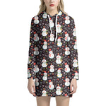 Happy Snowman Pattern Print Hoodie Dress