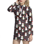 Happy Snowman Pattern Print Hoodie Dress