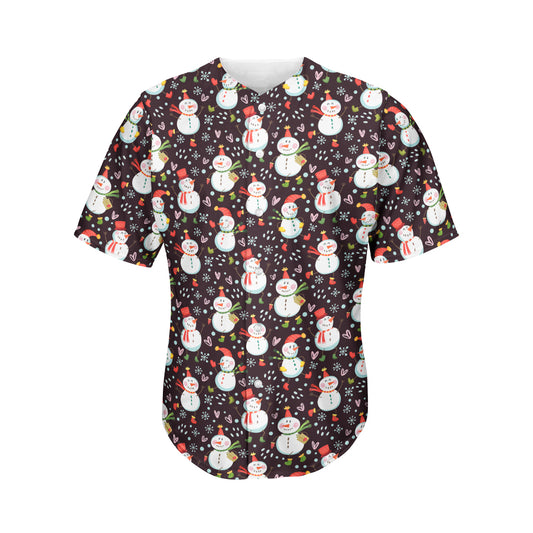 Happy Snowman Pattern Print Men's Baseball Jersey