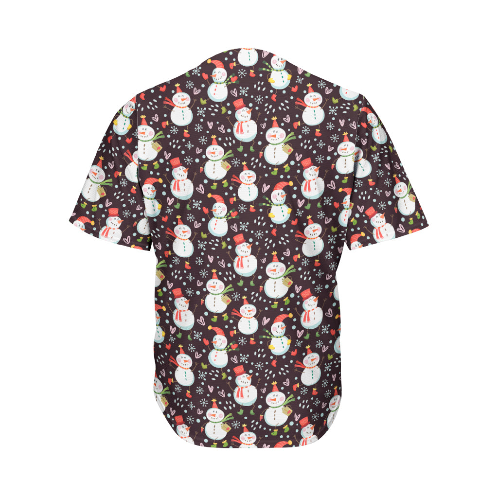 Happy Snowman Pattern Print Men's Baseball Jersey