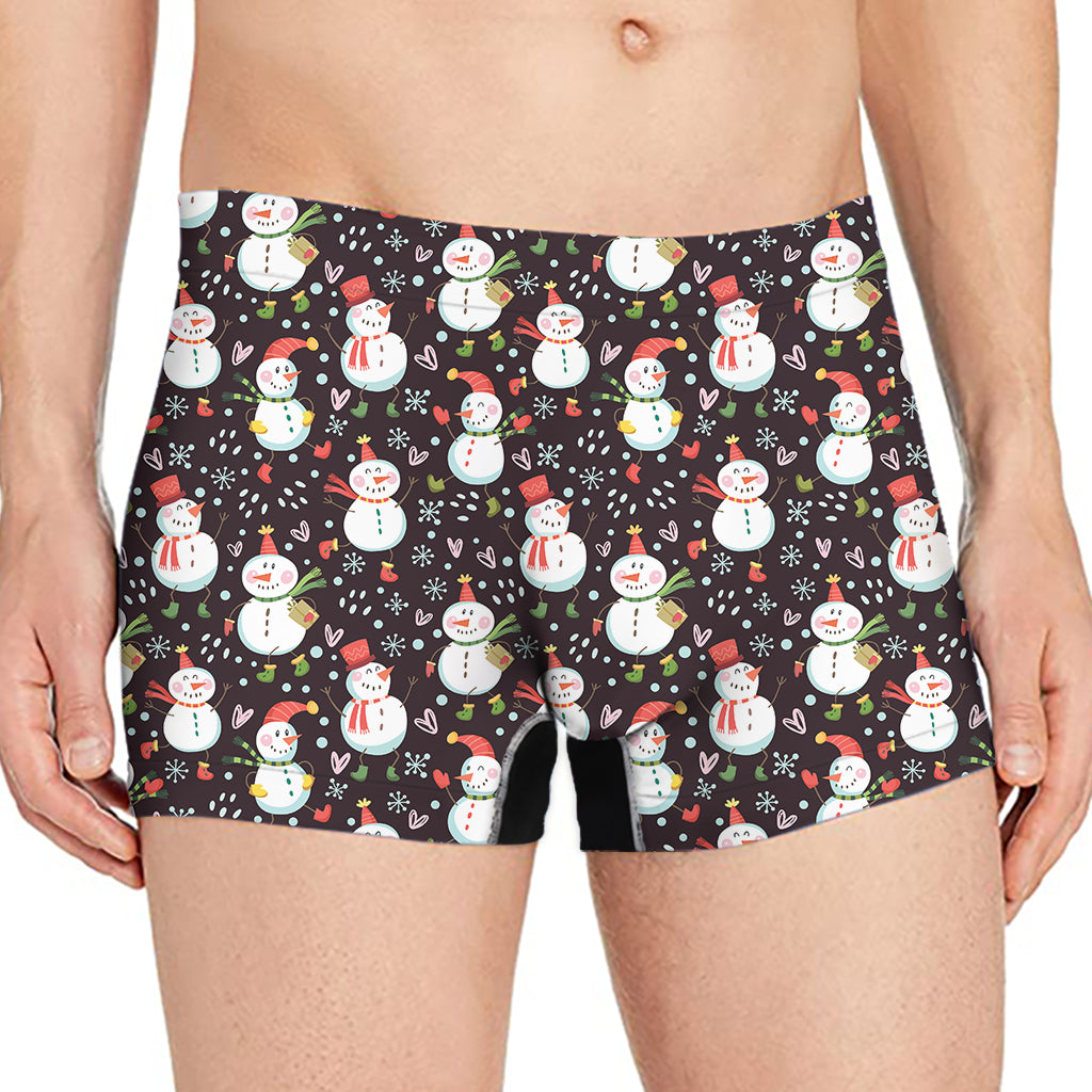 Happy Snowman Pattern Print Men's Boxer Briefs