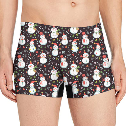 Happy Snowman Pattern Print Men's Boxer Briefs