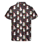 Happy Snowman Pattern Print Men's Short Sleeve Shirt