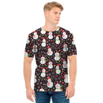 Happy Snowman Pattern Print Men's T-Shirt