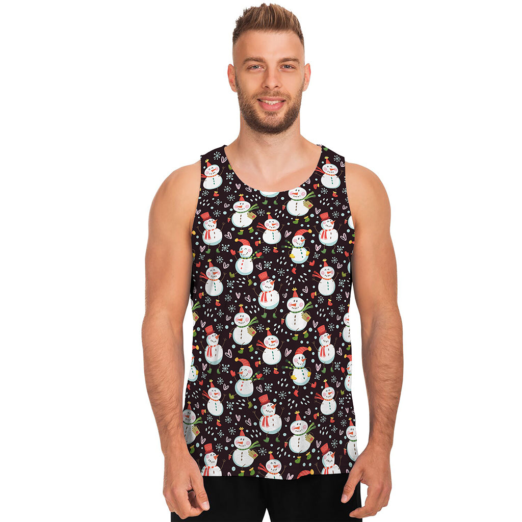 Happy Snowman Pattern Print Men's Tank Top