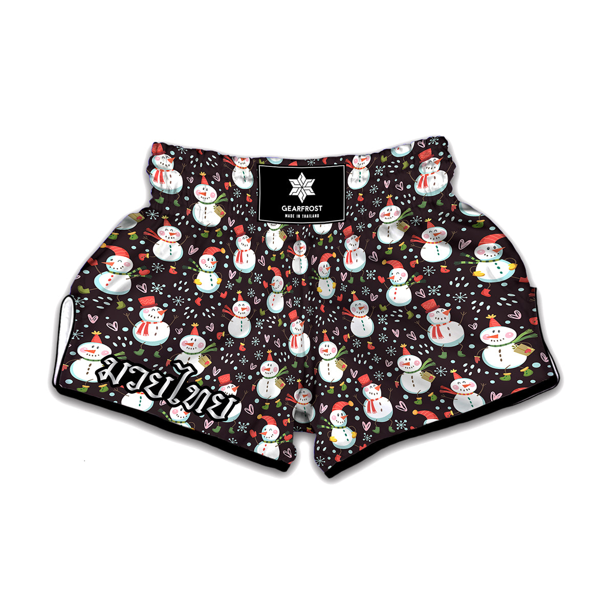 Happy Snowman Pattern Print Muay Thai Boxing Shorts