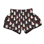 Happy Snowman Pattern Print Muay Thai Boxing Shorts