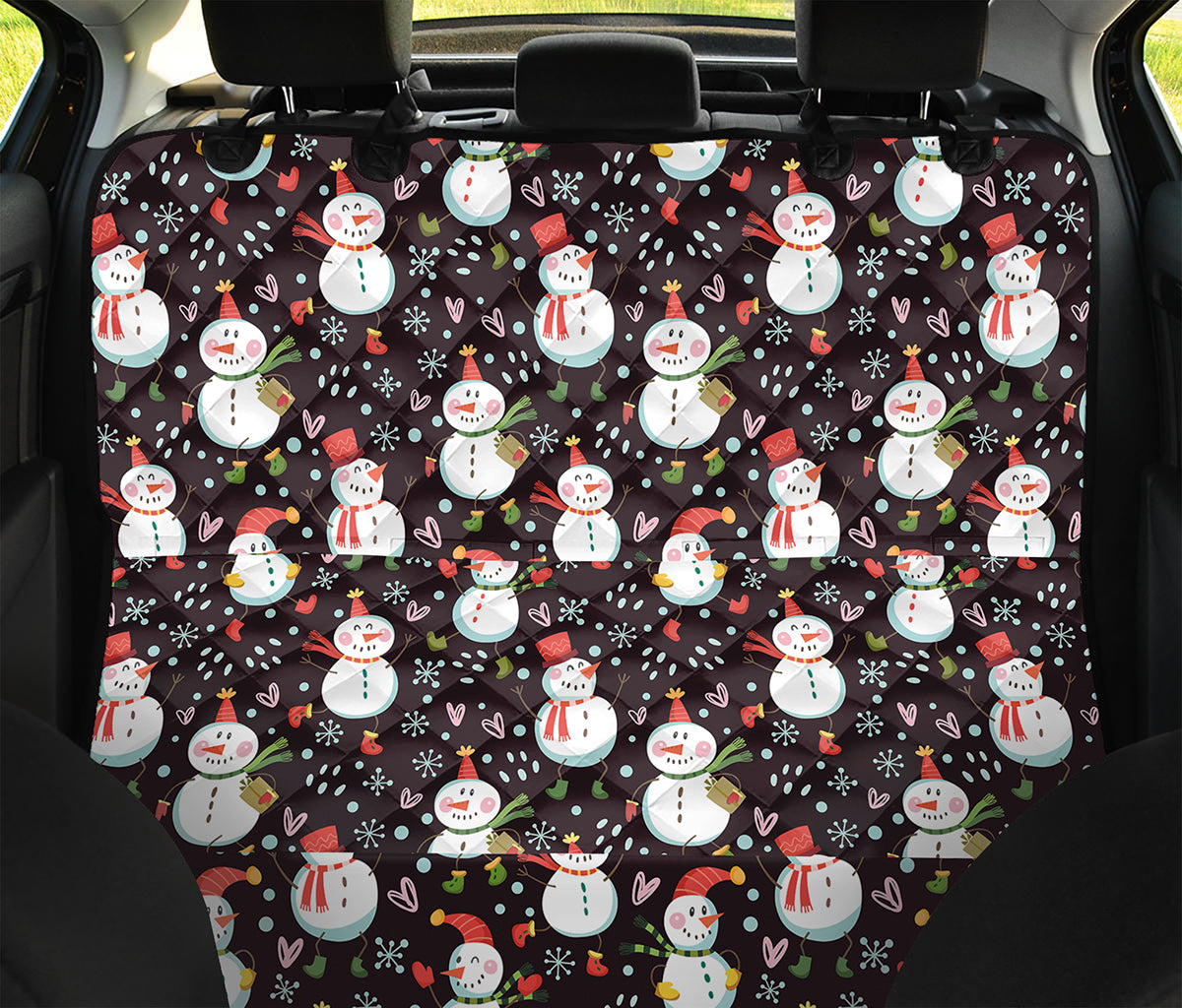 Happy Snowman Pattern Print Pet Car Back Seat Cover