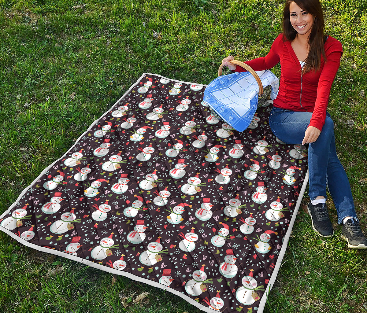 Happy Snowman Pattern Print Quilt