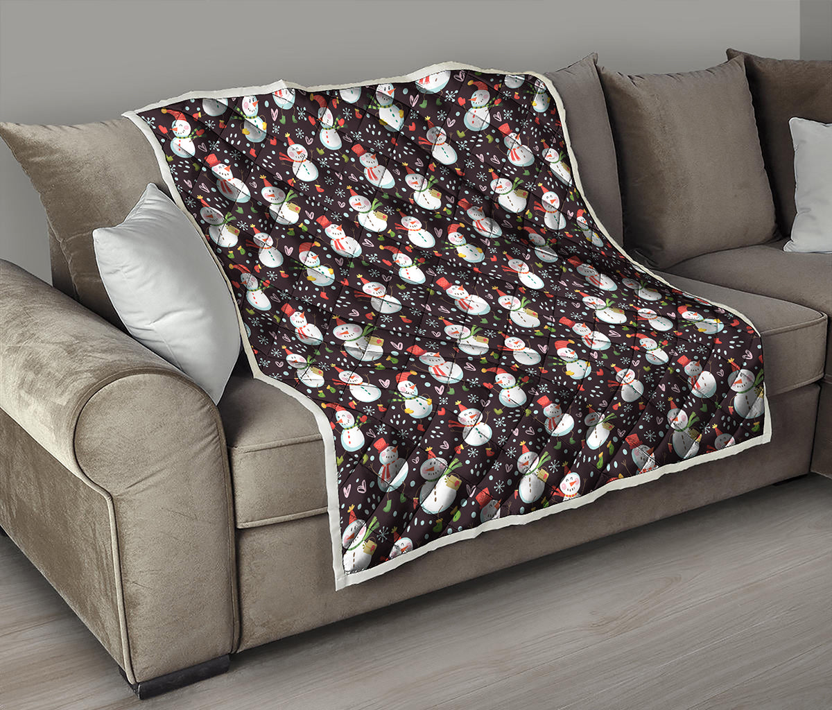 Happy Snowman Pattern Print Quilt