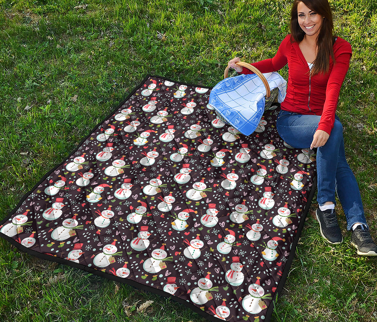 Happy Snowman Pattern Print Quilt