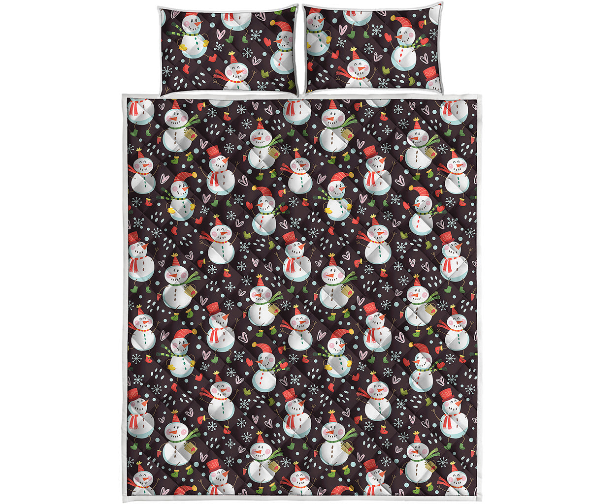 Happy Snowman Pattern Print Quilt Bed Set