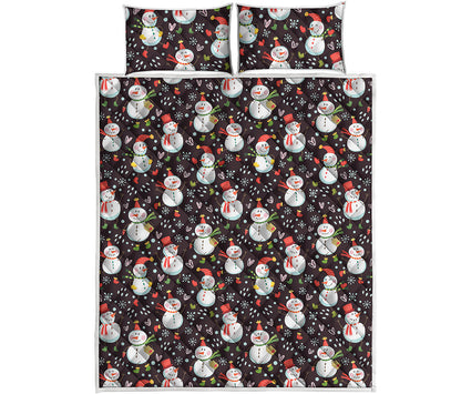 Happy Snowman Pattern Print Quilt Bed Set