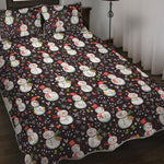 Happy Snowman Pattern Print Quilt Bed Set
